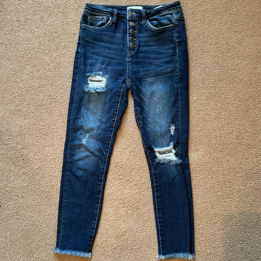 Vervet Distressed Dark Blue Skinny Jeans Button Fly